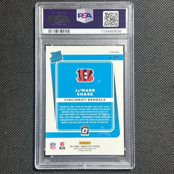 JAMARR CHASE 2021 Donruss Optic #207 Blue Scope Prizm Rookie Rated PSA 9 MINT RC - Picture 2 of 2